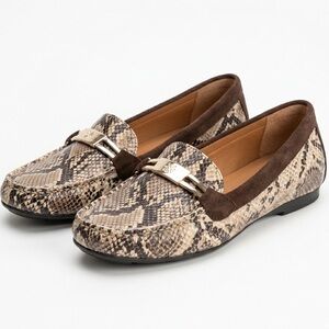 Naturalizer Women's Leather Snake-Print Moccasin Loafers Gold Accent - Brown 38